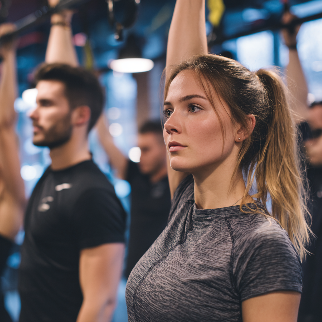 Romanian adults of different ages exercising outdoors in a park setting, showing natural movement and joy in physical activity